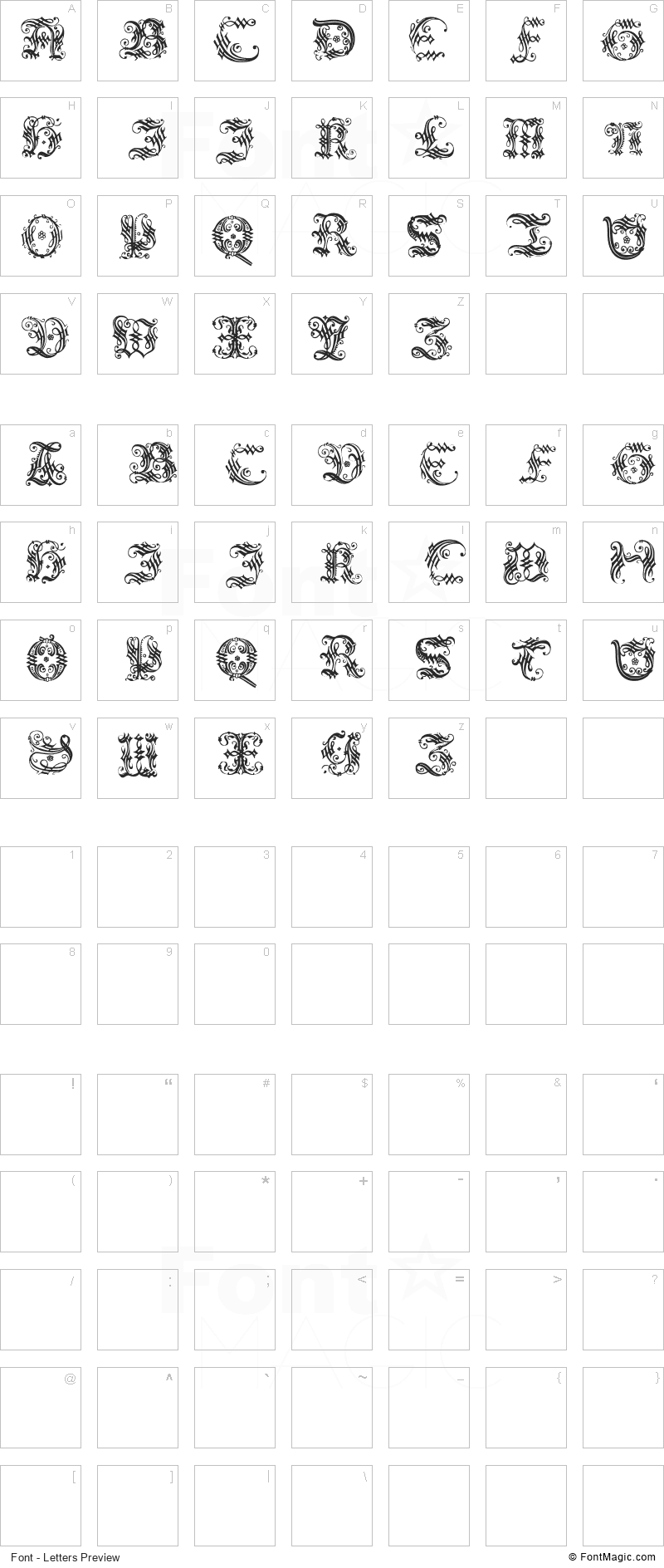 Ornamental Initial Font - All Latters Preview Chart
